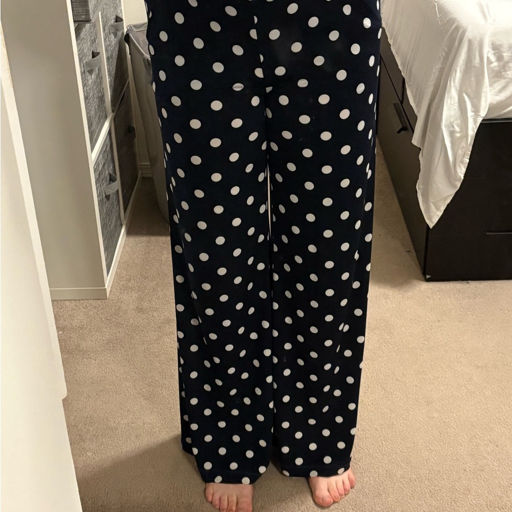 Navy Polka Dot Wide-Leg Pants